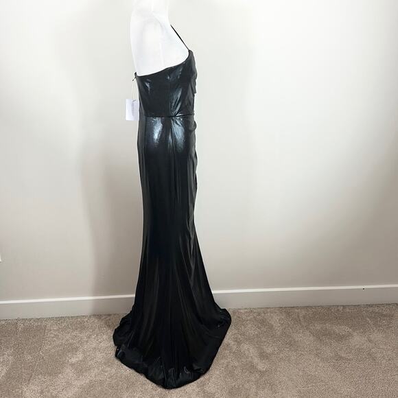 Marchesa Notte Ruched Gown Dress Lame Black Size 8 NEW - Picture 10 of 10